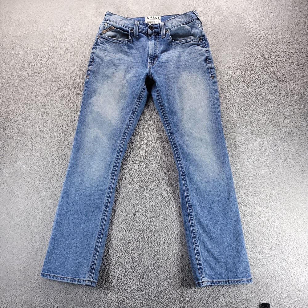 Ariat M4 Shasta Jeans Mens 32x31 Blue Relaxed Straight Medium Wash Stretch Denim